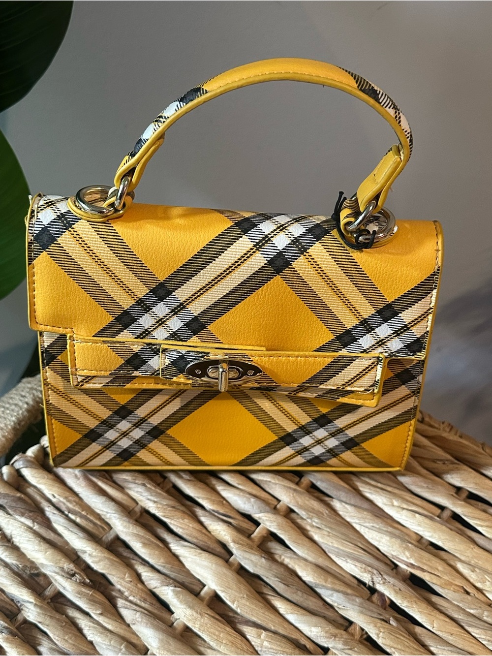 Yellow Plaid Top-Handle Women's Bag